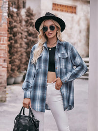 Plaid Button-Down Long Sleeve Shirt Blue