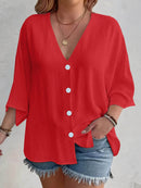 Full Size Casual V-Neck Button Down Relaxed Fit Blouse Plus Size - Store 42