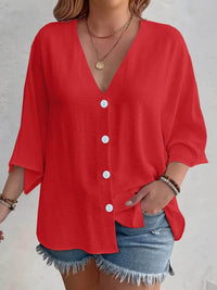 Full Size Casual V-Neck Button Down Relaxed Fit Blouse Plus Size - Store 42