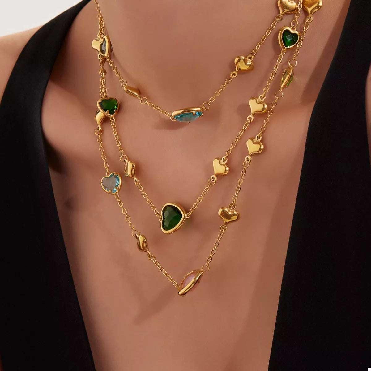 Elegant 18K Gold-Plated Heart Necklace with Sparkling Glass Stone - Perfect Gift Idea