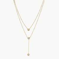 Stainless Steel Zircon Double-Layered Necklace Gold One Size