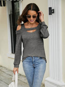 Trendy Cold Shoulder Cutout Blouse with Square Neck - Opaque & Slightly Stretchy Fabric - Store 42