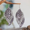 PU Leather Leopard Leaf Earrings Silver One Size
