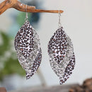 PU Leather Leopard Leaf Earrings Silver One Size