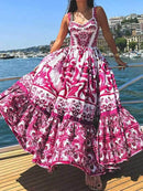 Full Size Printed Sweetheart Neck Maxi Cami Dress Plus Size - Store 42