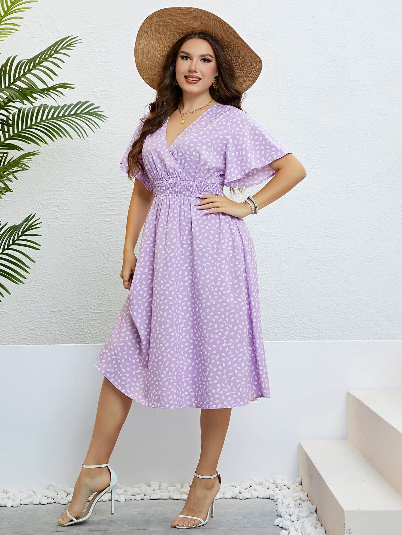 Honey Plus Size Printed Smocked Waist Surplice Dress - Store 42