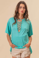 BiBi Jersey Knit Top with Criss Cross Front Neck Detail - Store 42