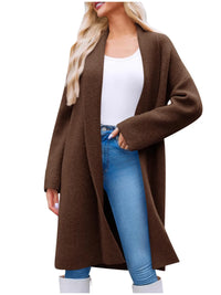 Open Front Longline Coat Brown