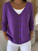 Full Size Plus Size Button-Front V-Neck Cardigan, Slightly Stretchy, 95% Acrylic Blend - Store 42