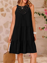 Ruffled Hem Lace Sleeveless Dress Black