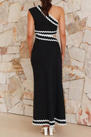 Cutout Contrast Trim Single Shoulder Dress