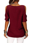 Full Size Crisscross Cold Shoulder Casual T-Shirt Plus Size - Store 42