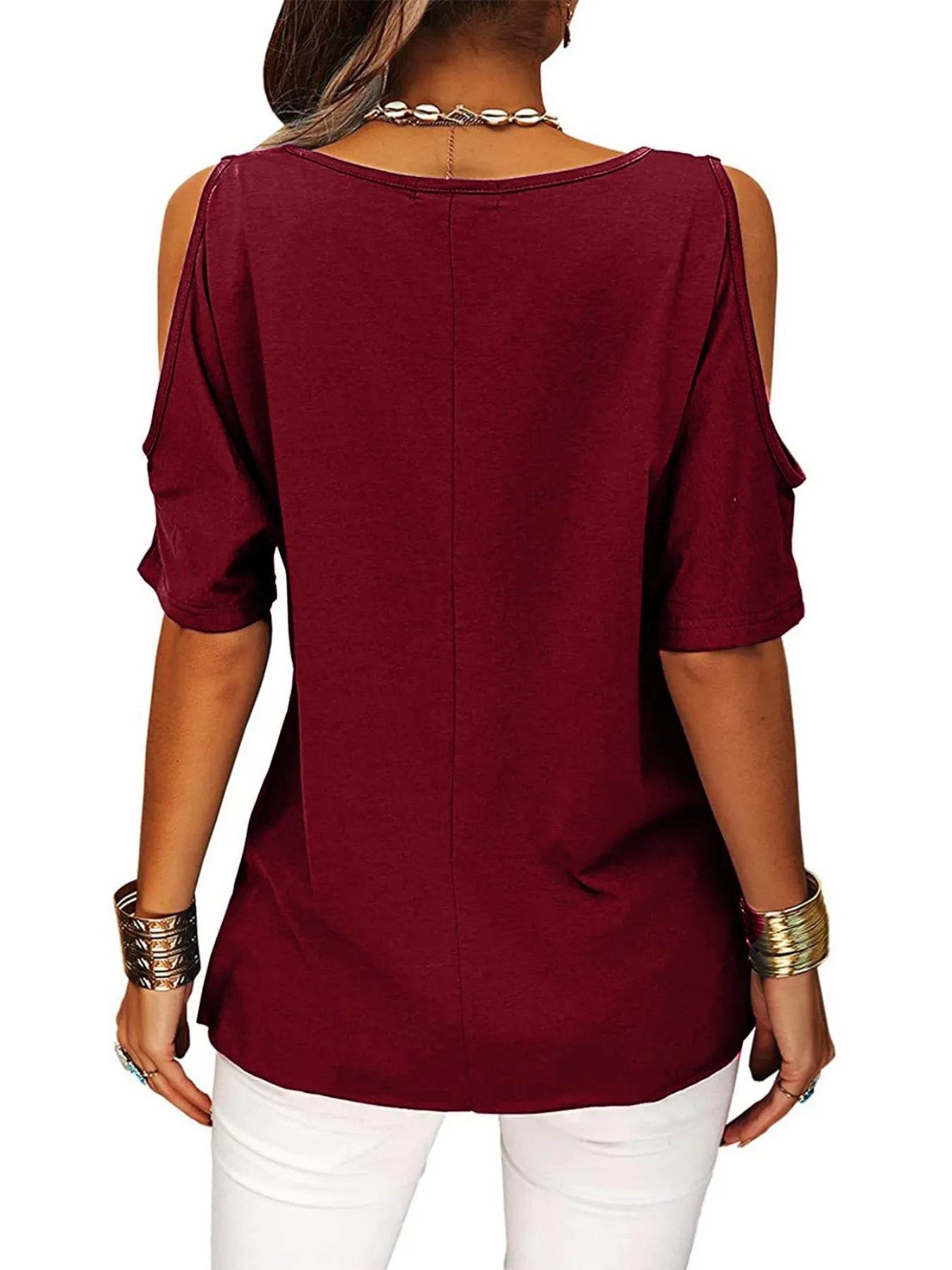 Full Size Crisscross Cold Shoulder Casual T-Shirt Plus Size