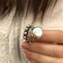 Elegant Alloy Three-Layer Open Ring with Synthetic Pearl and Rhinestones - Store 42
