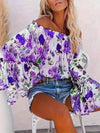 Full Size Floral Off-Shoulder Bell Sleeve Blouse Plus Size - Store 42