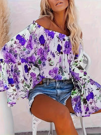 Full Size Floral Off-Shoulder Bell Sleeve Blouse Plus Size - Store 42