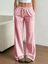 Drawstring Striped Wide Leg Pants Dark Pink