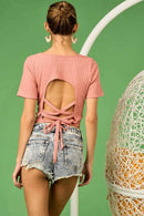 BiBi Rib Knit with Back Cross and Tied Detailed Top - Store 42