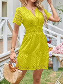 Eyelet Notched Short Sleeve Dress