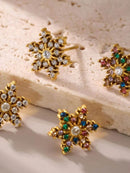 18K Gold-Plated Stainless Steel Snowflake Stud Earrings with Zircon Accents - Store 42