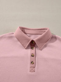 Long Sleeve Thermal Knit Polo Top
