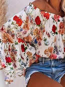 Full Size Floral Off-Shoulder Bell Sleeve Blouse Plus Size - Store 42