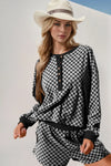 Double Take Checkered Half Button Top and Shorts Set White