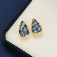 18K Gold-Plated Zircon Teardrop Earring Royal Blue One Size