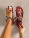Toe Loop PU Leather Flats Sandals Deep Red