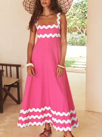 Contrast Trim Square Neck Maxi Cami Dress PInk White