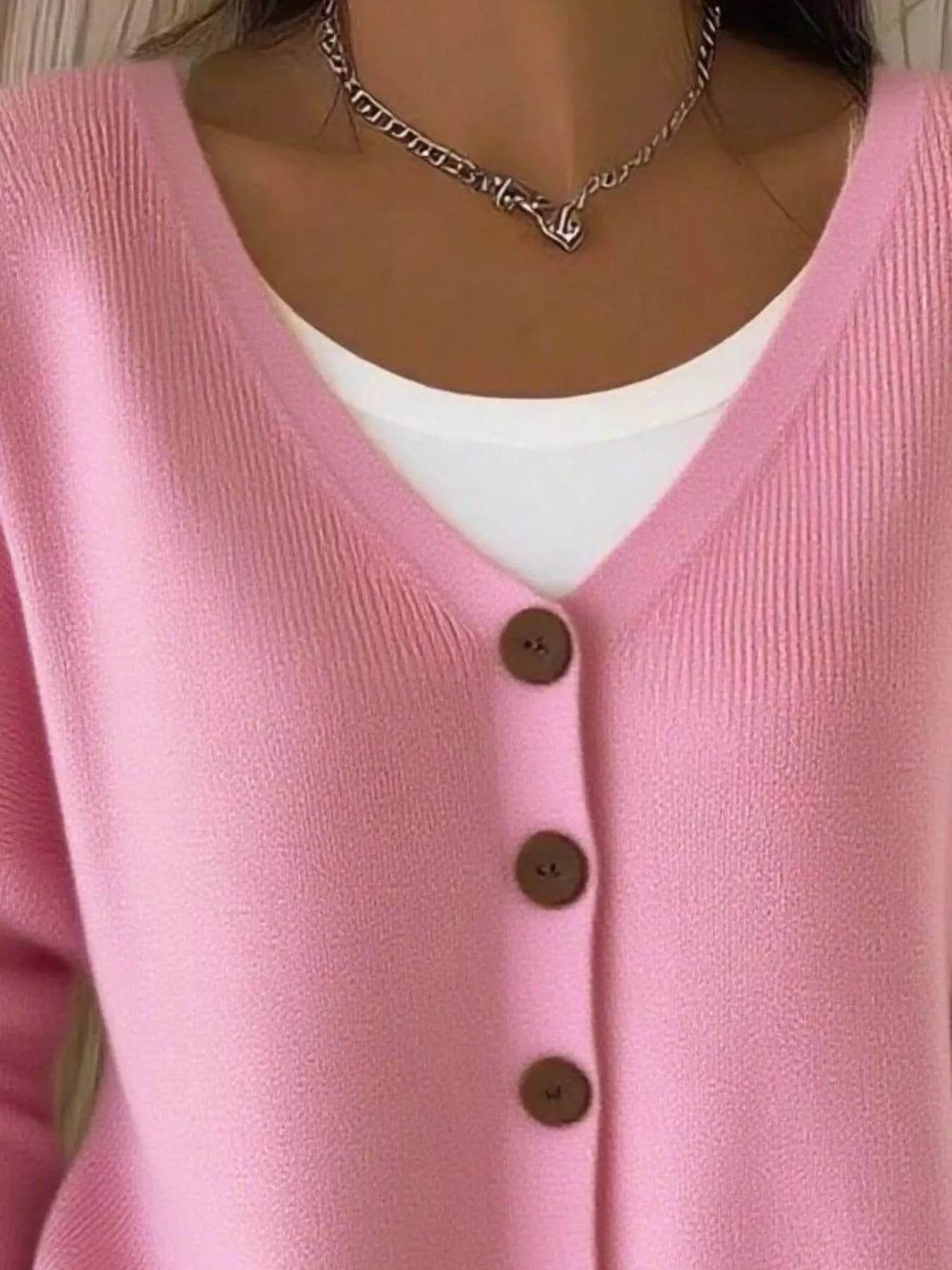 Full Size Plus Size Button-Front V-Neck Cardigan, Slightly Stretchy, 95% Acrylic Blend - Store 42