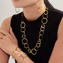 18K Gold-Plated Stainless Steel Chain Link Statement Necklace - 20.5 Inch Adjustable Length - Store 42
