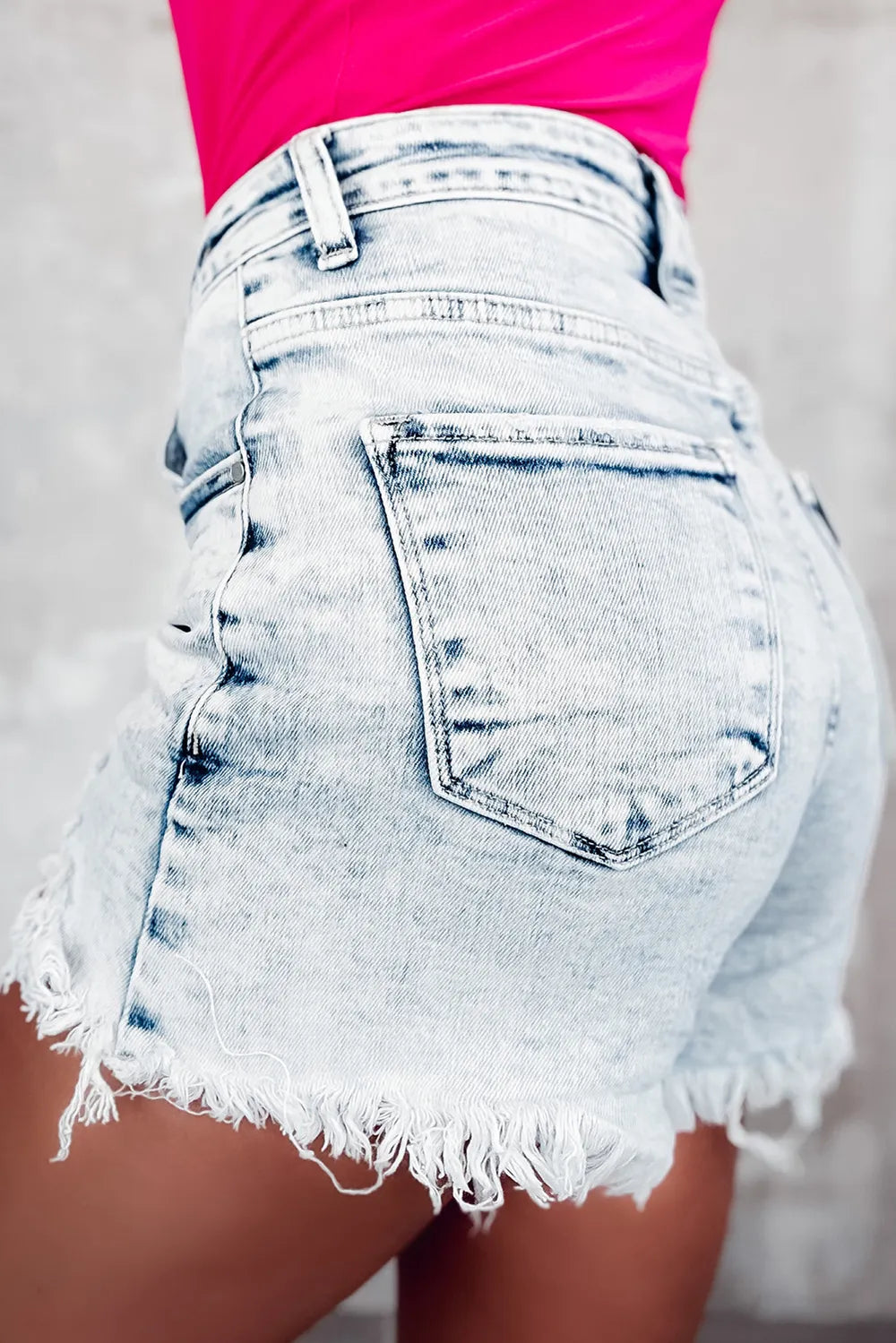 Trendsi Raw Hem Denim Shorts with Pockets for Women - Buttoned, 71% Cotton, Classic Fit