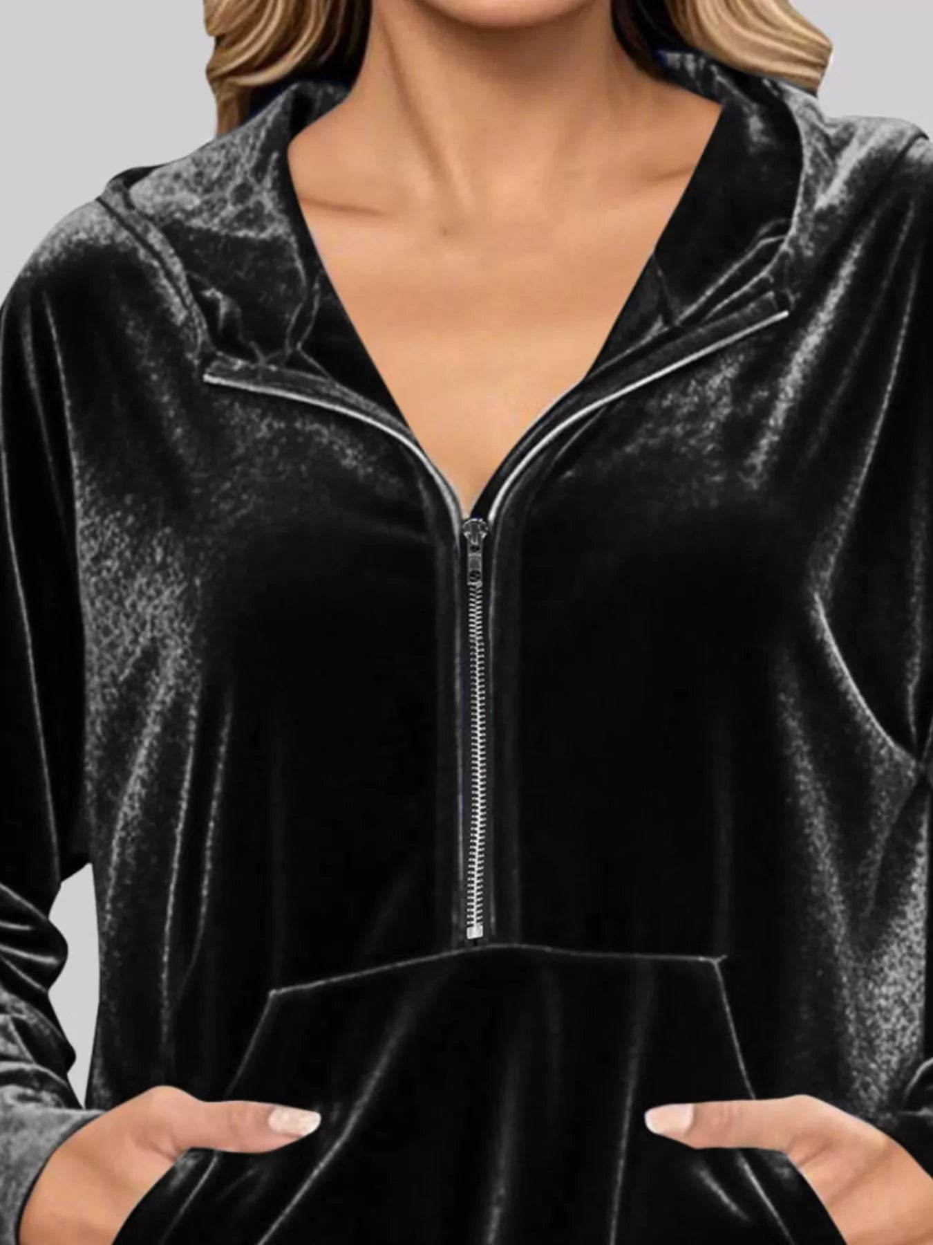 Full Size Half Zip Kangaroo Pocket Hoodie Plus Size - Store 42
