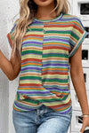 Multicolour Striped Twist Hem Cap Sleeve Top Multicolor