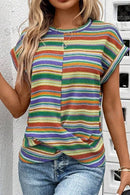Multicolour Striped Twist Hem Cap Sleeve Top Multicolor