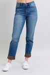 Judy Blue Full Size Mr Plaid Print Cuff Bf Jeans Plus Size Medium