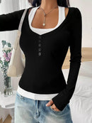 Scoop Neck Long Sleeve T-Shirt - Slightly Stretchy, 95% Polyester for Comfort, Easy Care - Store 42