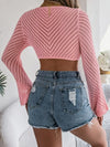 Openwork Tied Long Sleeve Knit Cover Up Pink