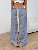 Drawstring Striped Wide Leg Pants