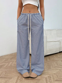 Drawstring Striped Wide Leg Pants