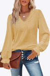 Trendy Eyelet V-Neck Blouse with Flounce Sleeves - Opaque, Highly Stretchy, Lined - 100% Polyester - Store 42
