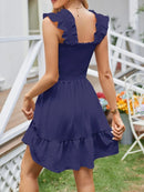 Smocked Square Neck Wide Strap Dress