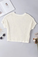 Openwork Round Neck Half Sleeve Knit Cover Up