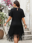 Plus Size Fringe Round Neck Short Sleeve Midi Tee Dress