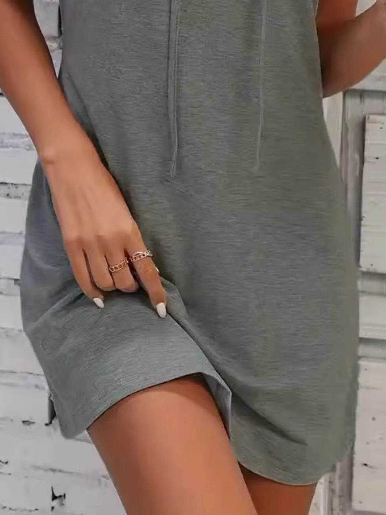 Full Size Drawstring Casual Sleeveless Hooded Mini Dress Plus Size - Store 42