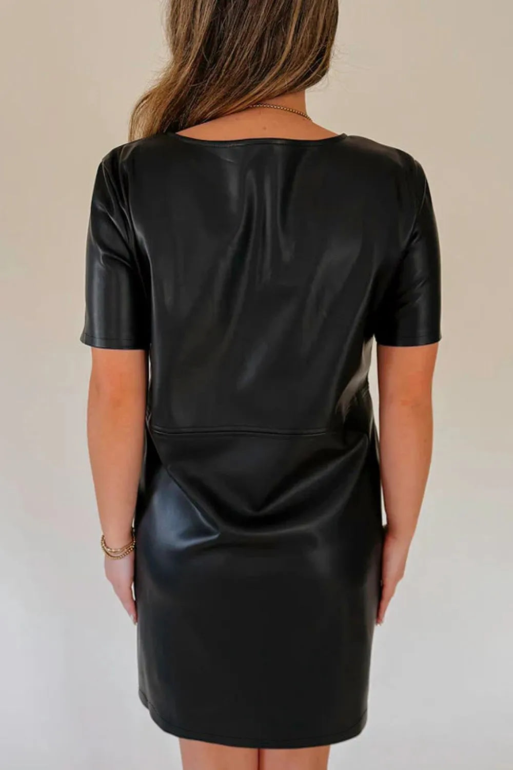 Trendsi Opaque Mini Dress with Round Neck and Short Sleeves, Perfect for Casual Chic Style