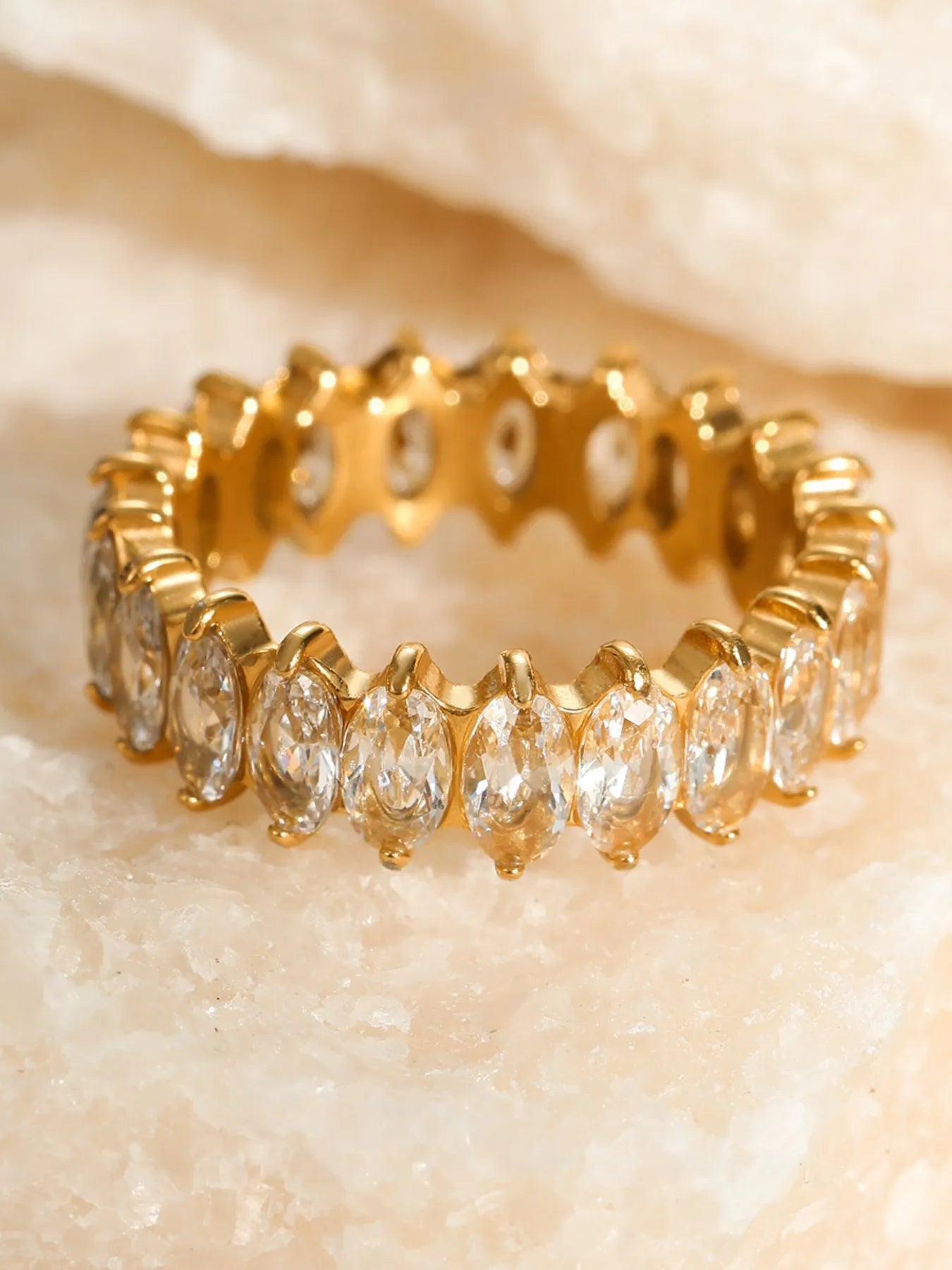 Stunning 18K Gold-Plated Zircon Ring crafted from Durable Stainless Steel - One Size