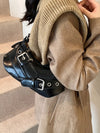 PU Leather Buckle Shoulder Bag Black One Size