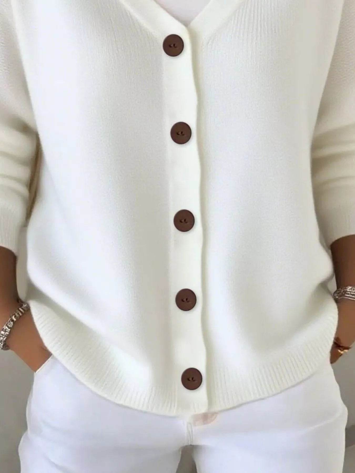 Full Size Plus Size Button-Front V-Neck Cardigan, Slightly Stretchy, 95% Acrylic Blend - Store 42
